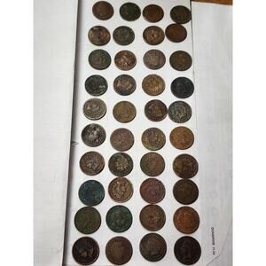 Lot of 40 Indian Head Cent Pennies - Circulated, G, 1880-1907.